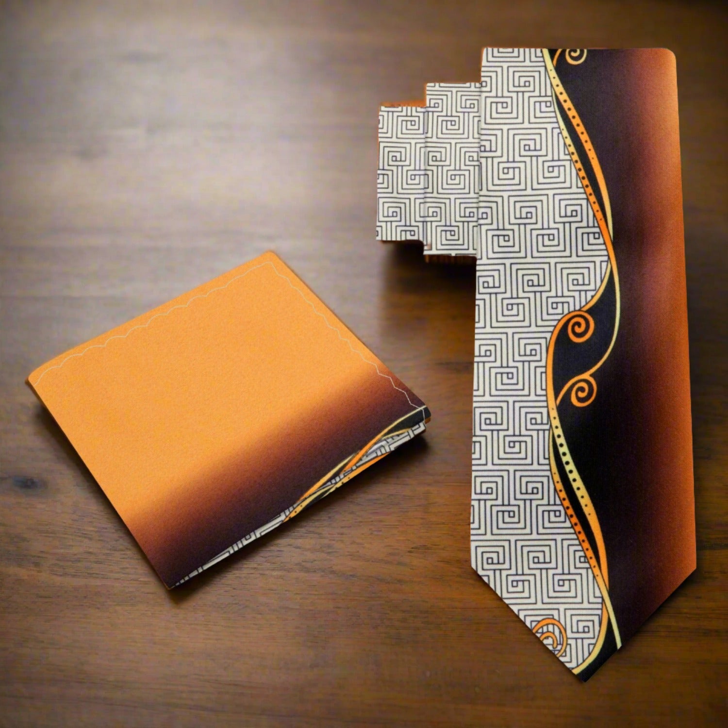 Alt View: Golden Brown Abstract Tie and Pocket Square