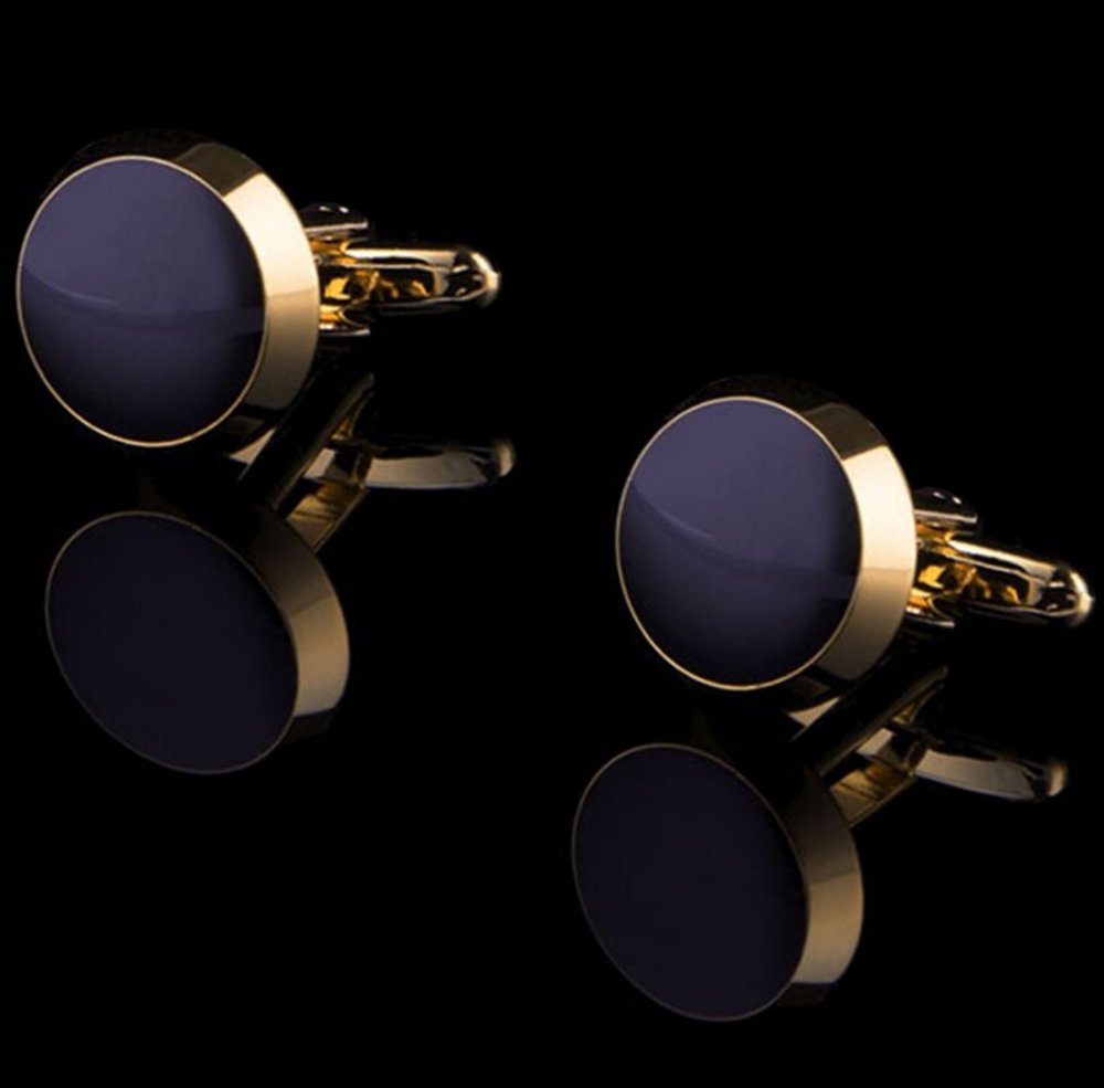 A Gold with Black Color Circle Shape Cuff-links