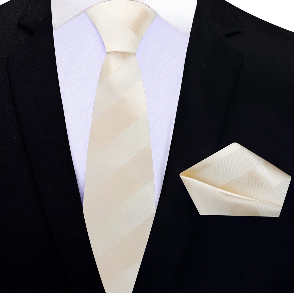 Golden Pearl Block Stripe Thin Tie and Pocket Square