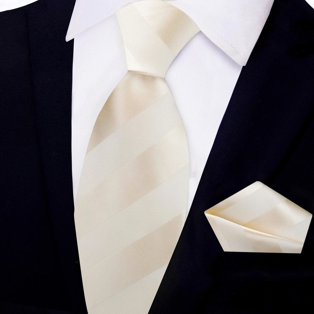 Golden Pearl Block Stripe Tie and Pocket Square