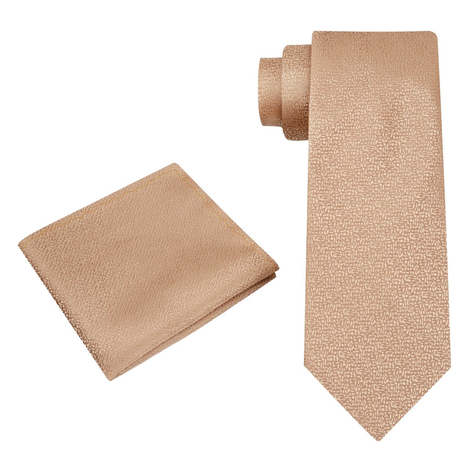 Alt View: A Solid Golden Shimmer Pattern Silk Necktie, Matching Pocket Square