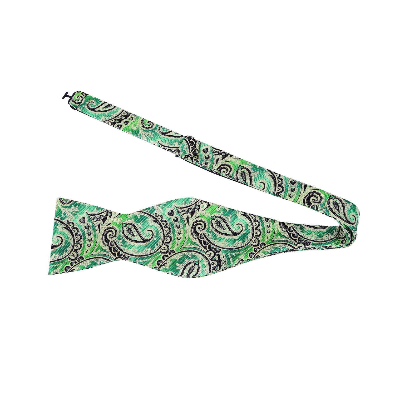 Green, Black Paisley Self Tie Bow Tie  