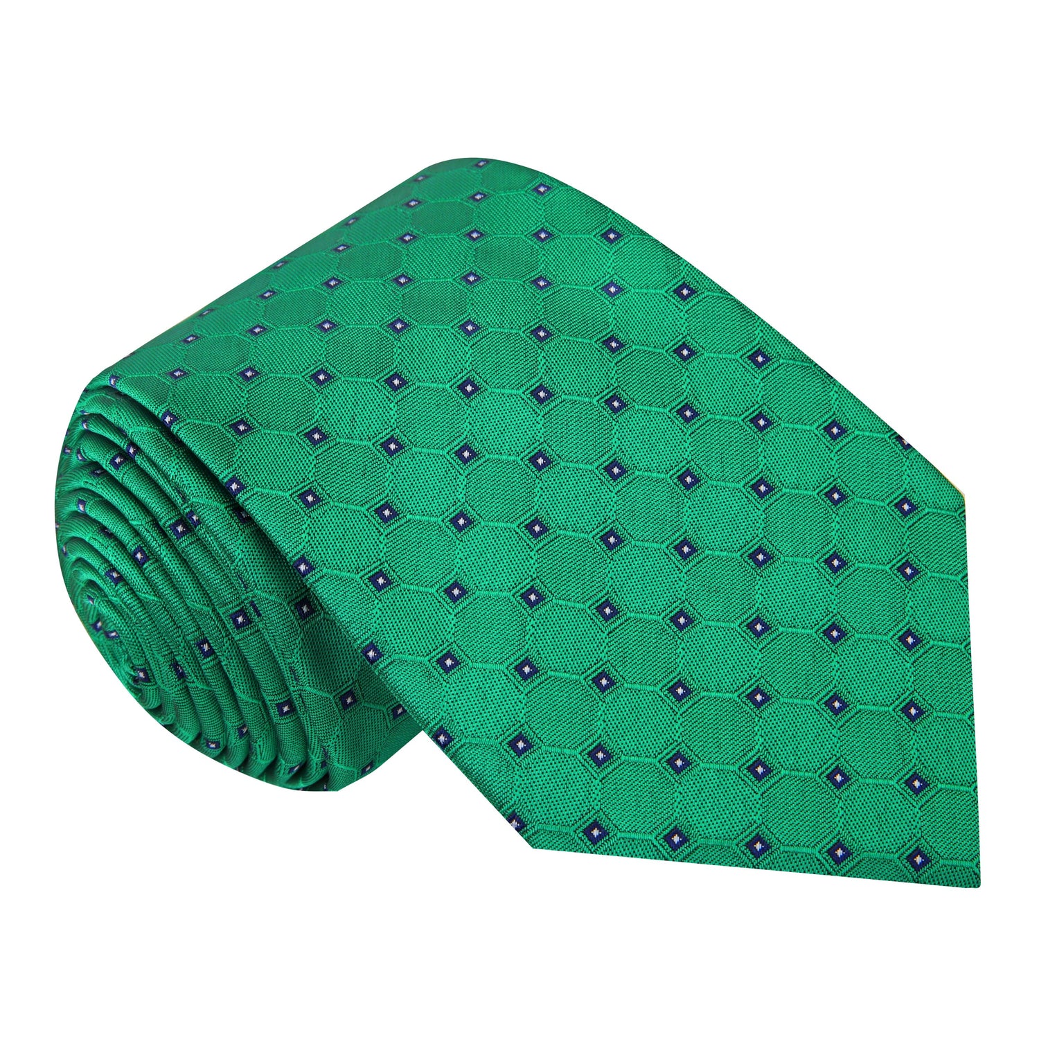 A Green, Black, White Geometric Texture With Small Black, White Checks Silk Necktie 