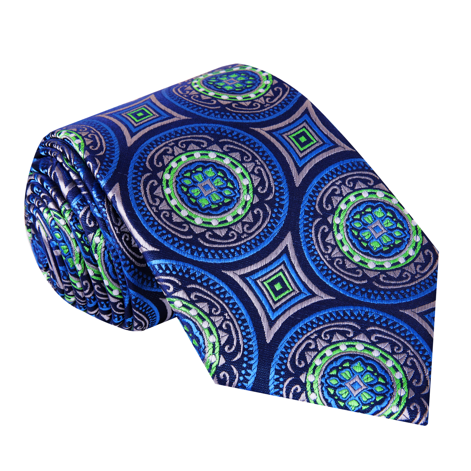 Blue, Green and Grey Abstract Tie  