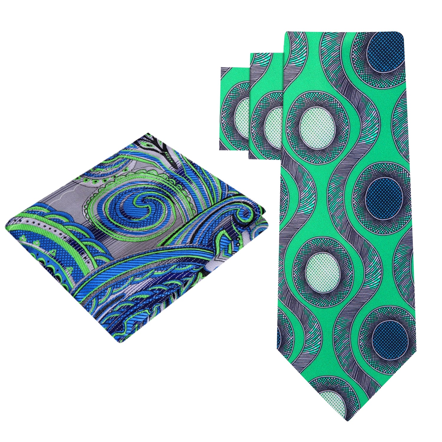 Alt View: Green Blue Waves and Circles Tie and Accenting Square