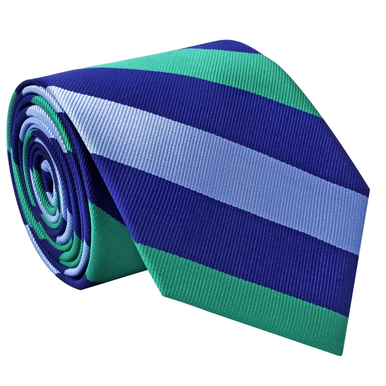 A Blue, Light Blue, Green Stripe Pattern Silk Necktie