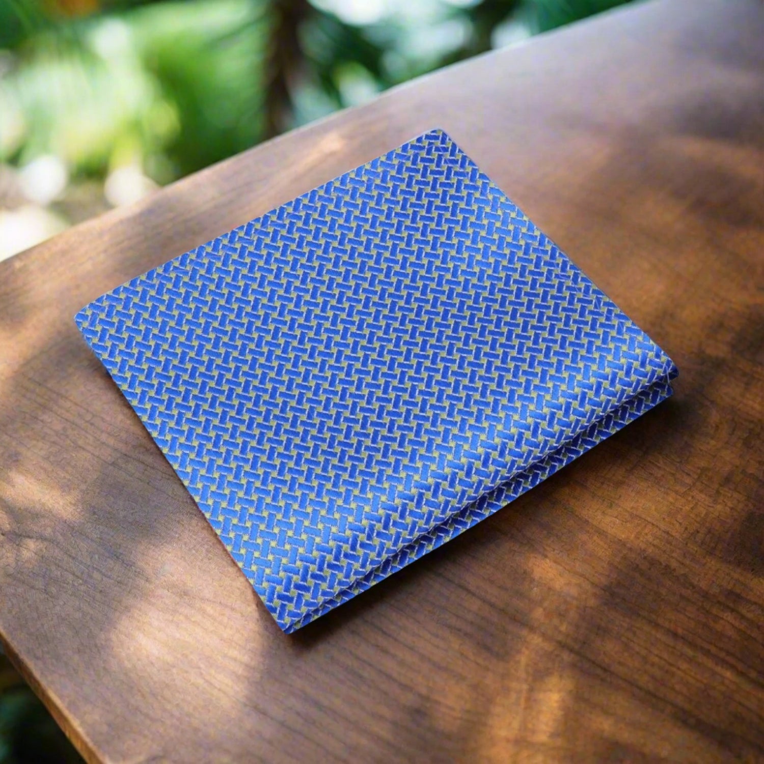 A Green, Blue Geometric Check Pattern Silk Pocket Square