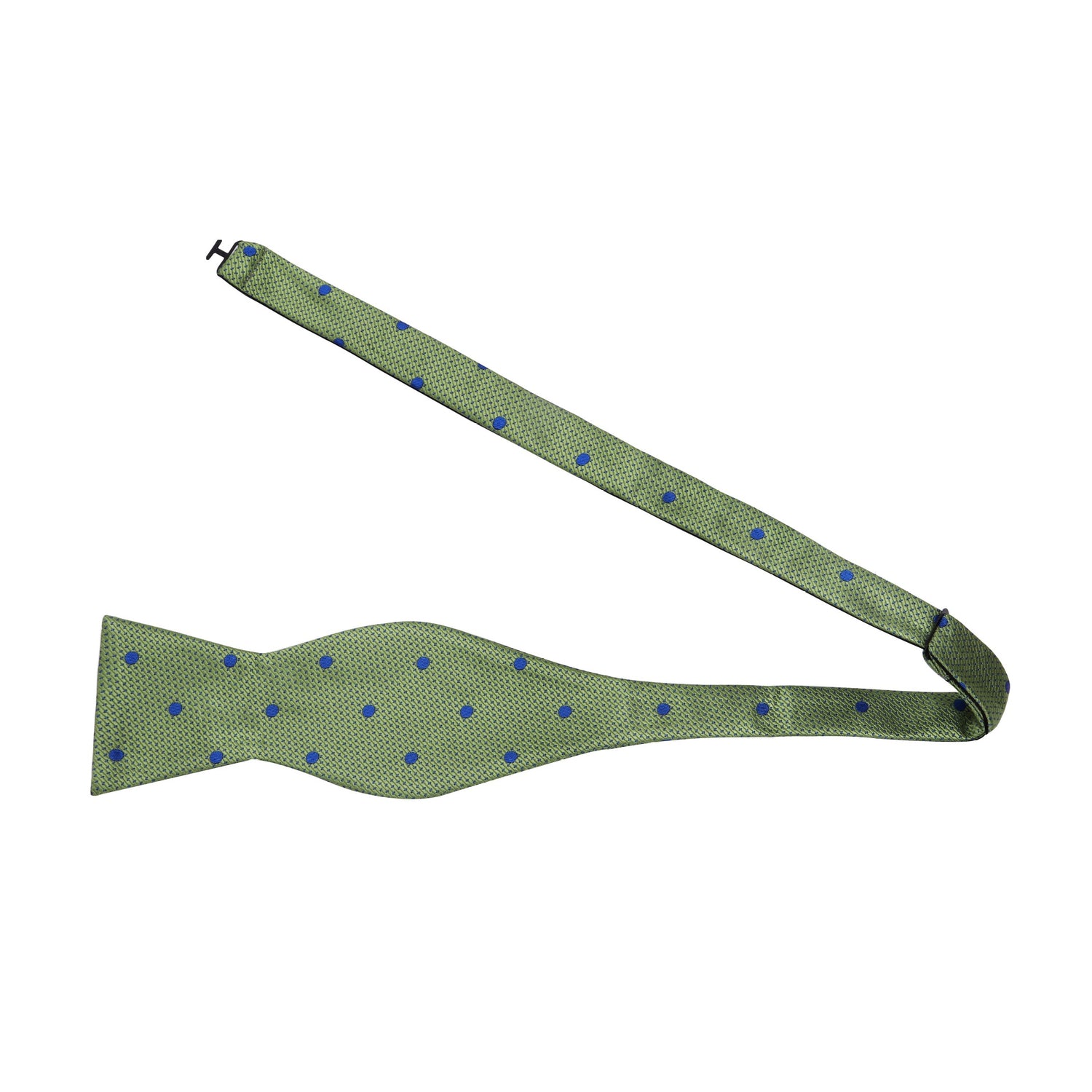 A Green, Blue Polka Dot Pattern Self Tie Bow Tie Untied