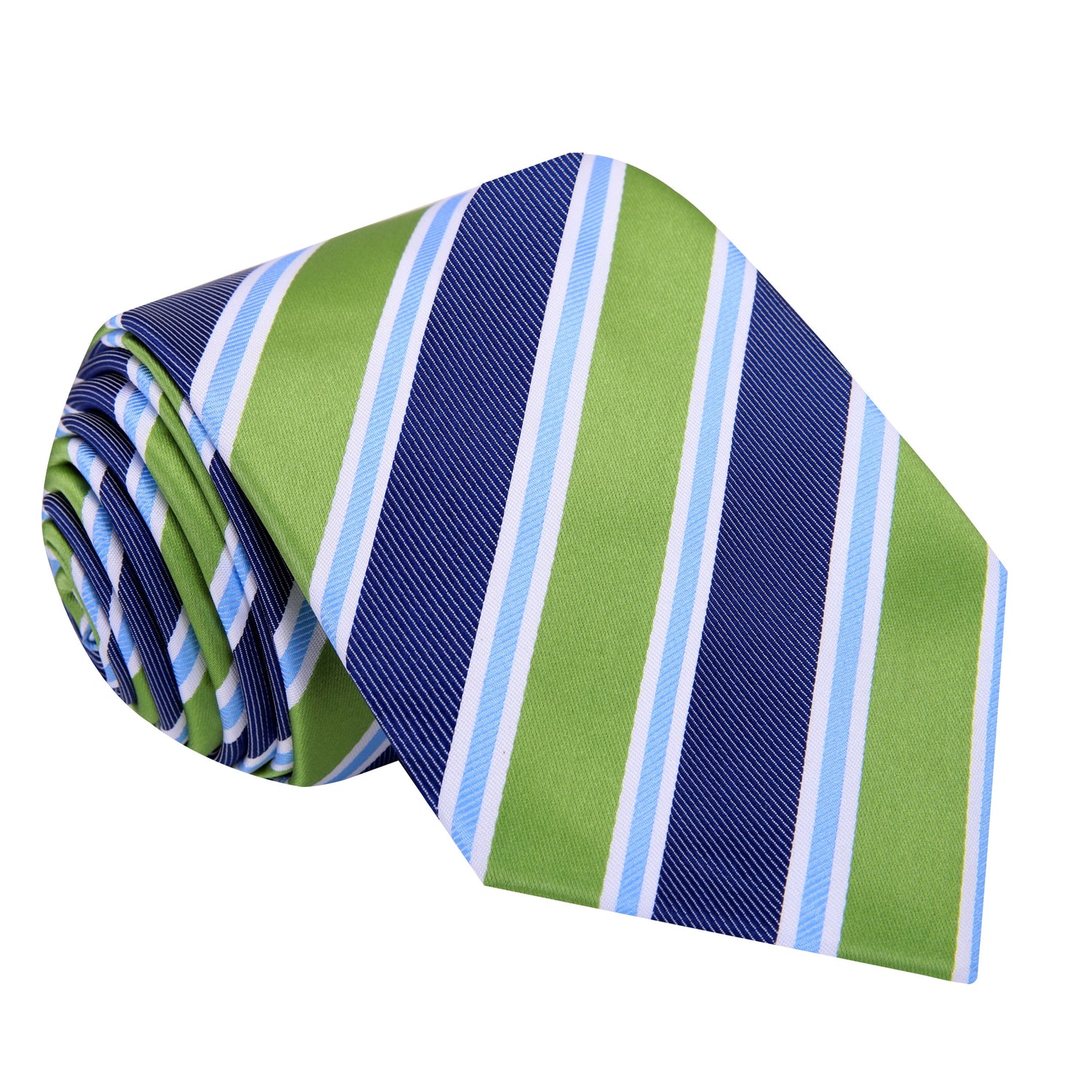 A Blue, Green Striped Pattern Silk Necktie 