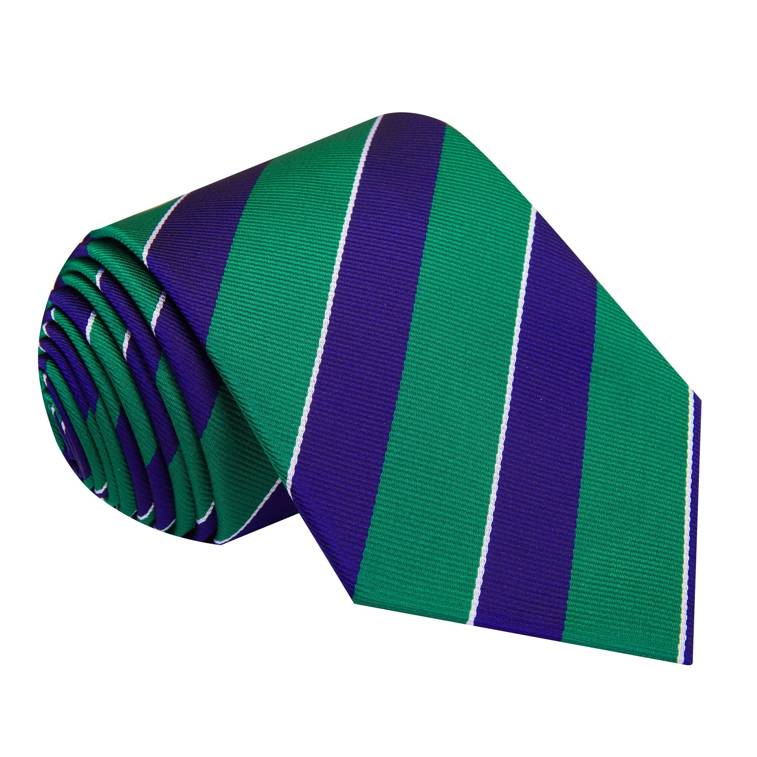 A Dark Blue, Green Stripe Pattern Silk Necktie 