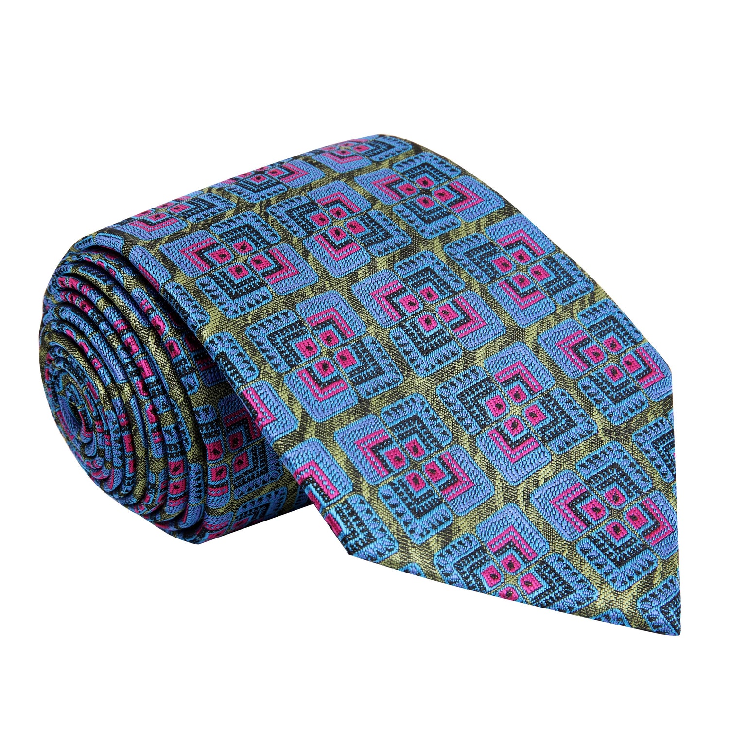 Green, Blue, Pink Geometric Abstract Tie 