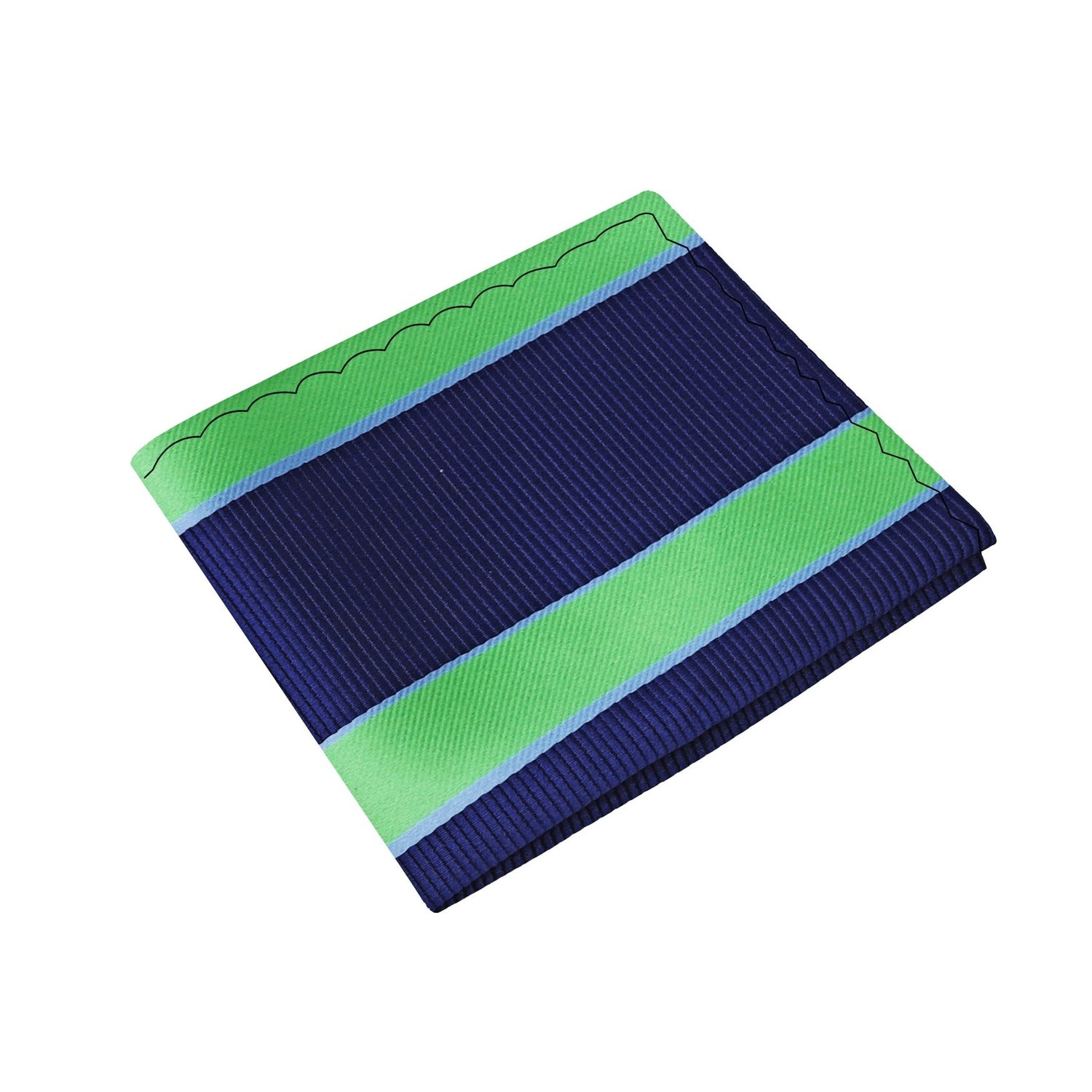 A Green, Dark Blue Stripe Pattern Silk Pocket Square