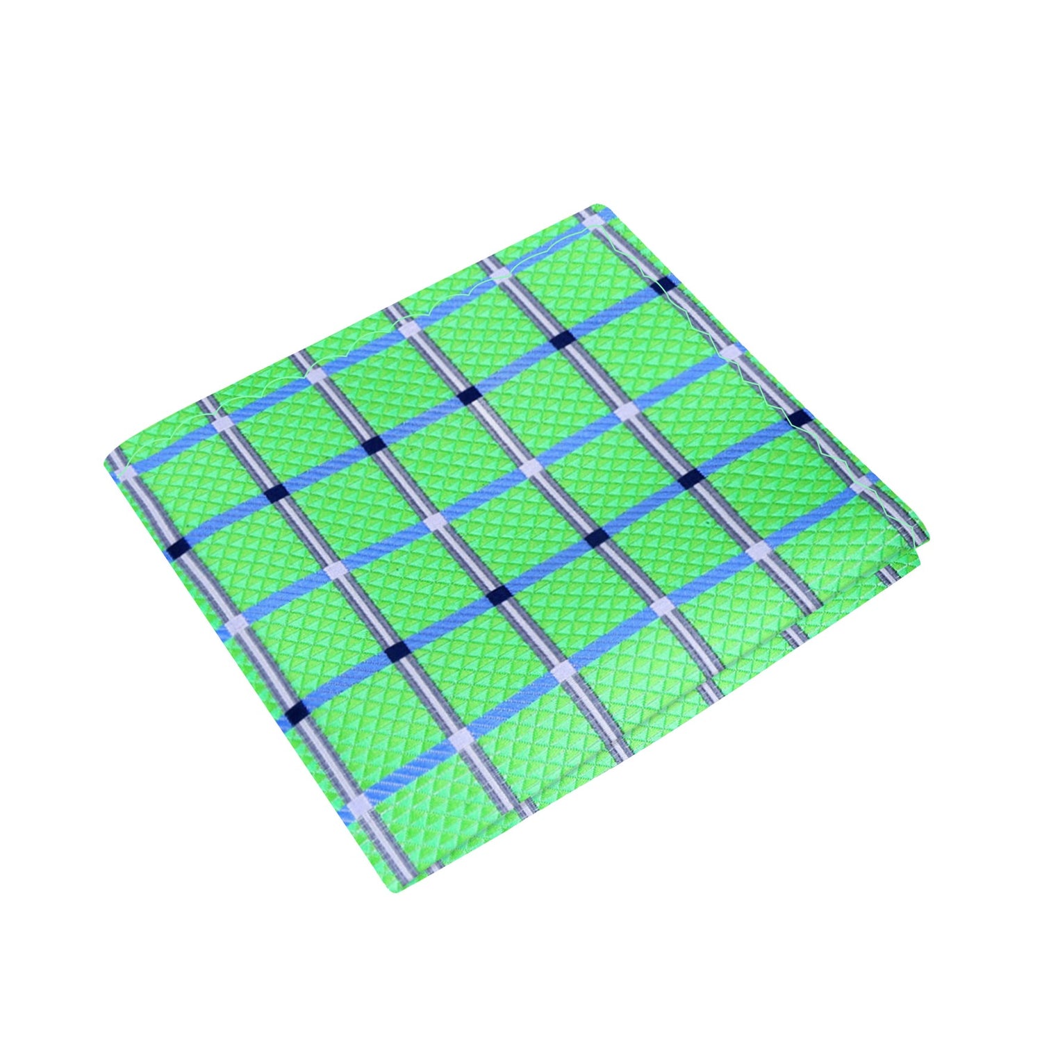 A Green, Blue Geometric Diamonds Pattern Silk Pocket Square
