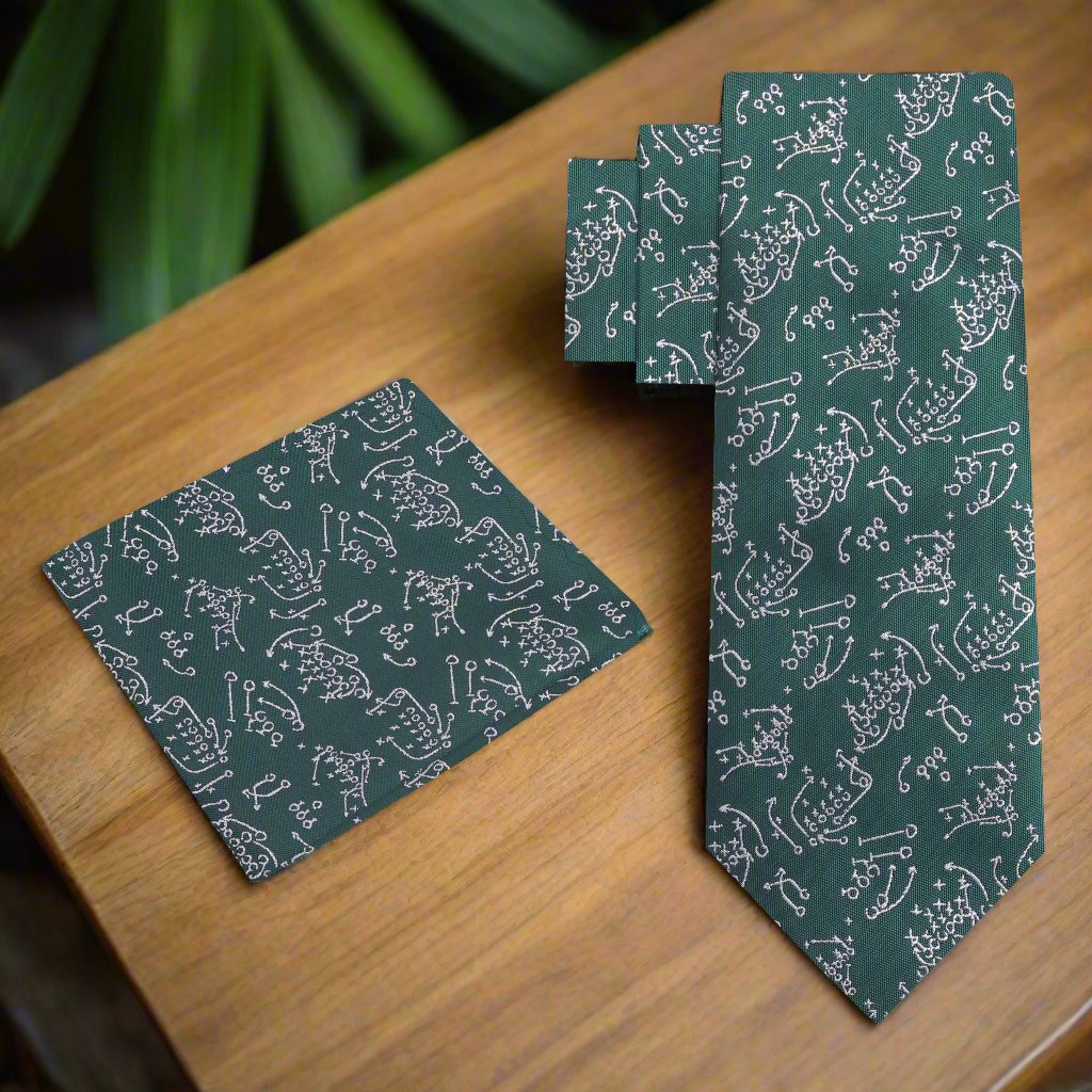 Alt View Green Tie and Pocket Square Football