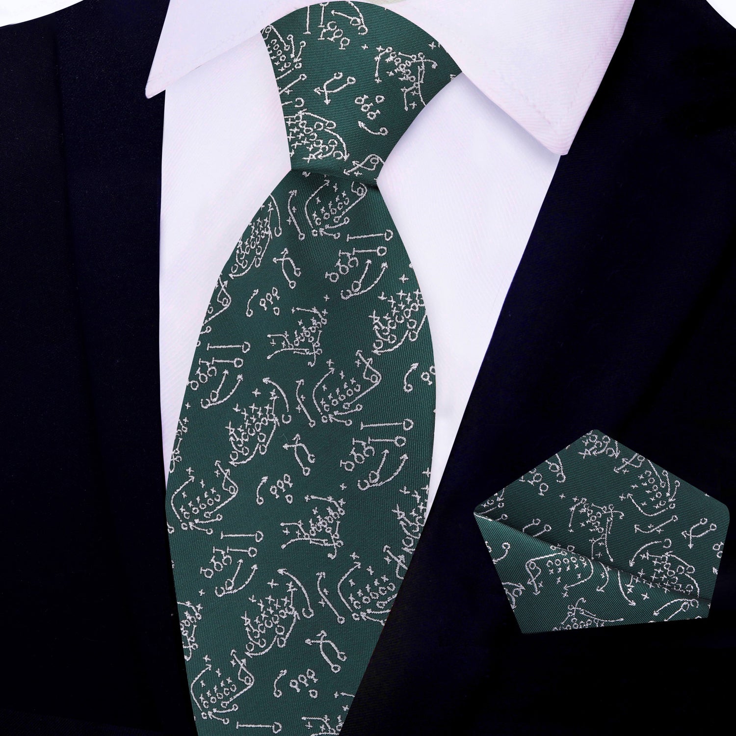 Green Tie and Pocket Square with Plays