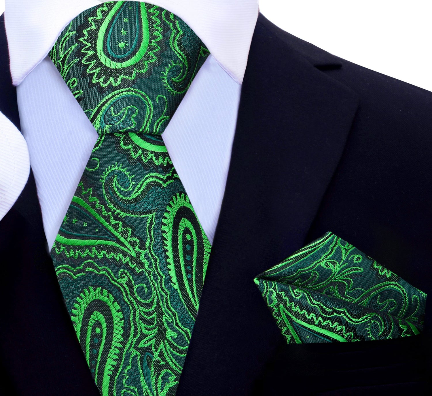 Green Paisley Canopy Tie and Pocket Square