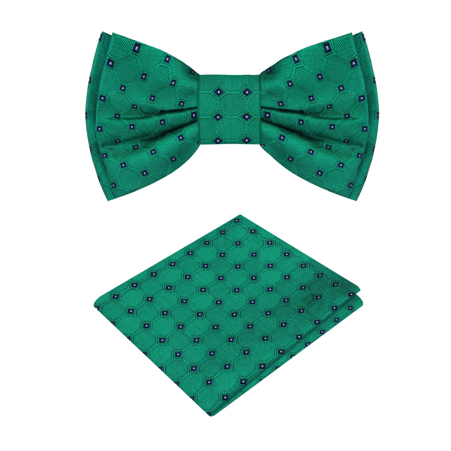 Green Geometric Bow Tie and Pocket Square