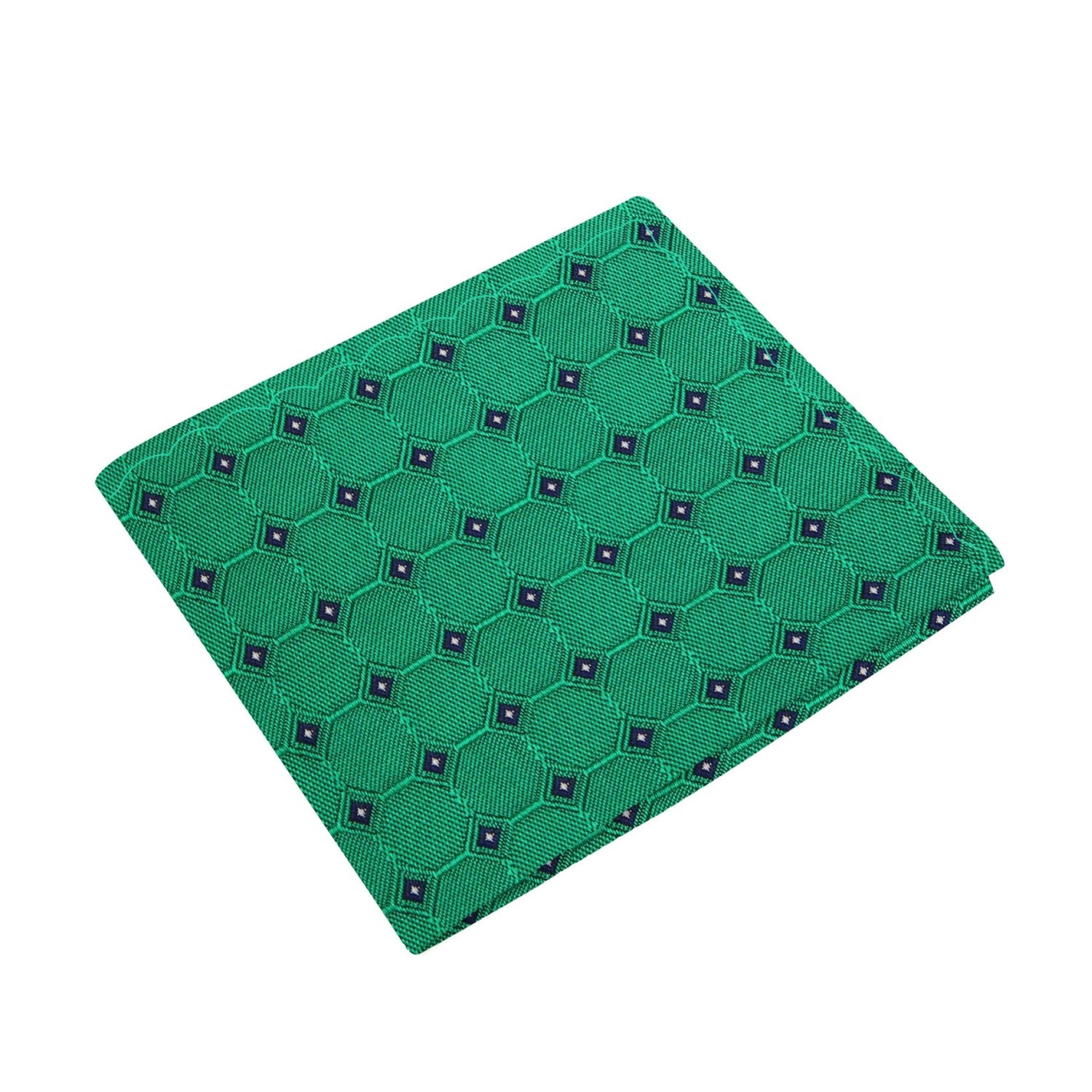 A Green, Black Geometric Squares Pattern Silk Pocket Square