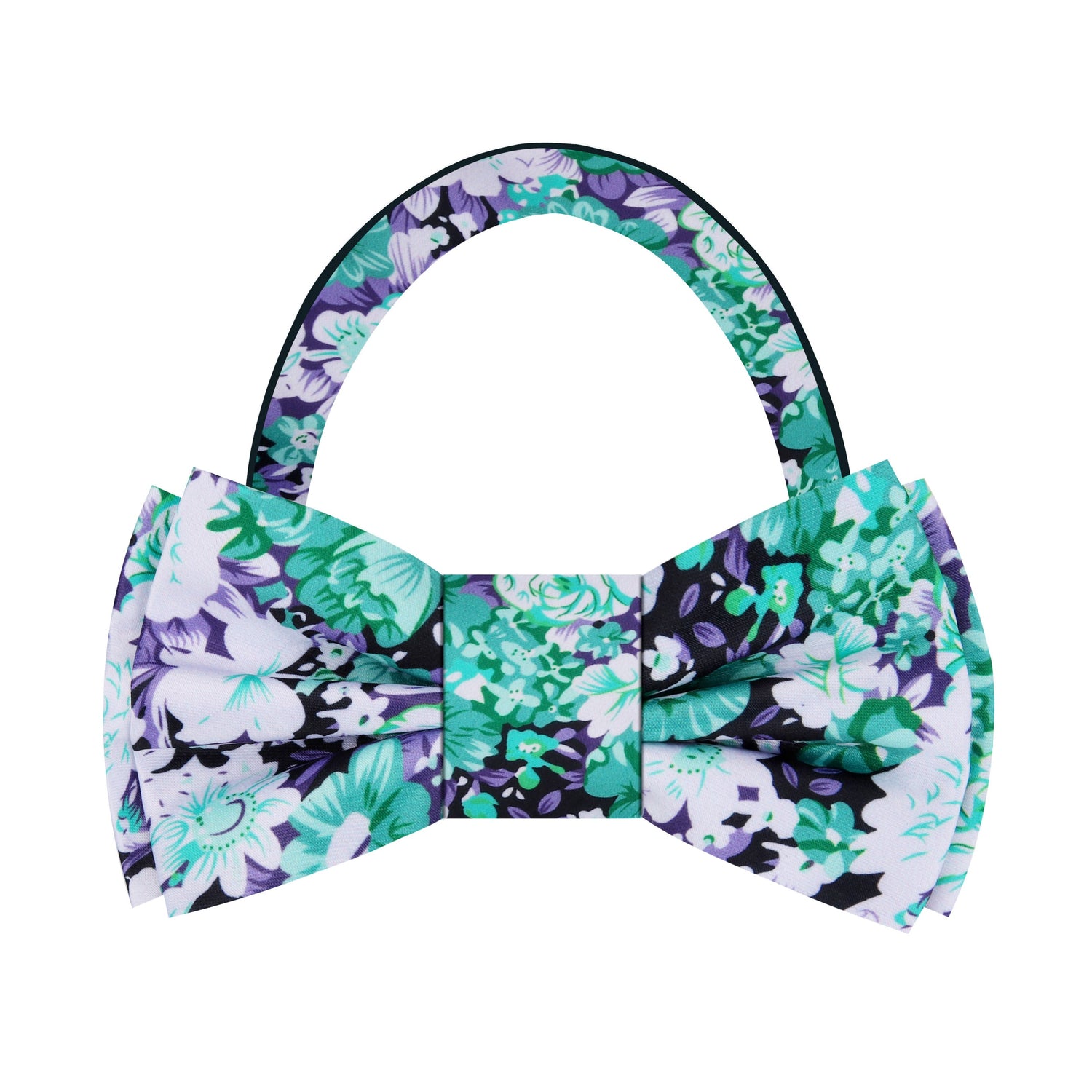 Pre Tied: White, Green, Purple Floral Bow Tie  