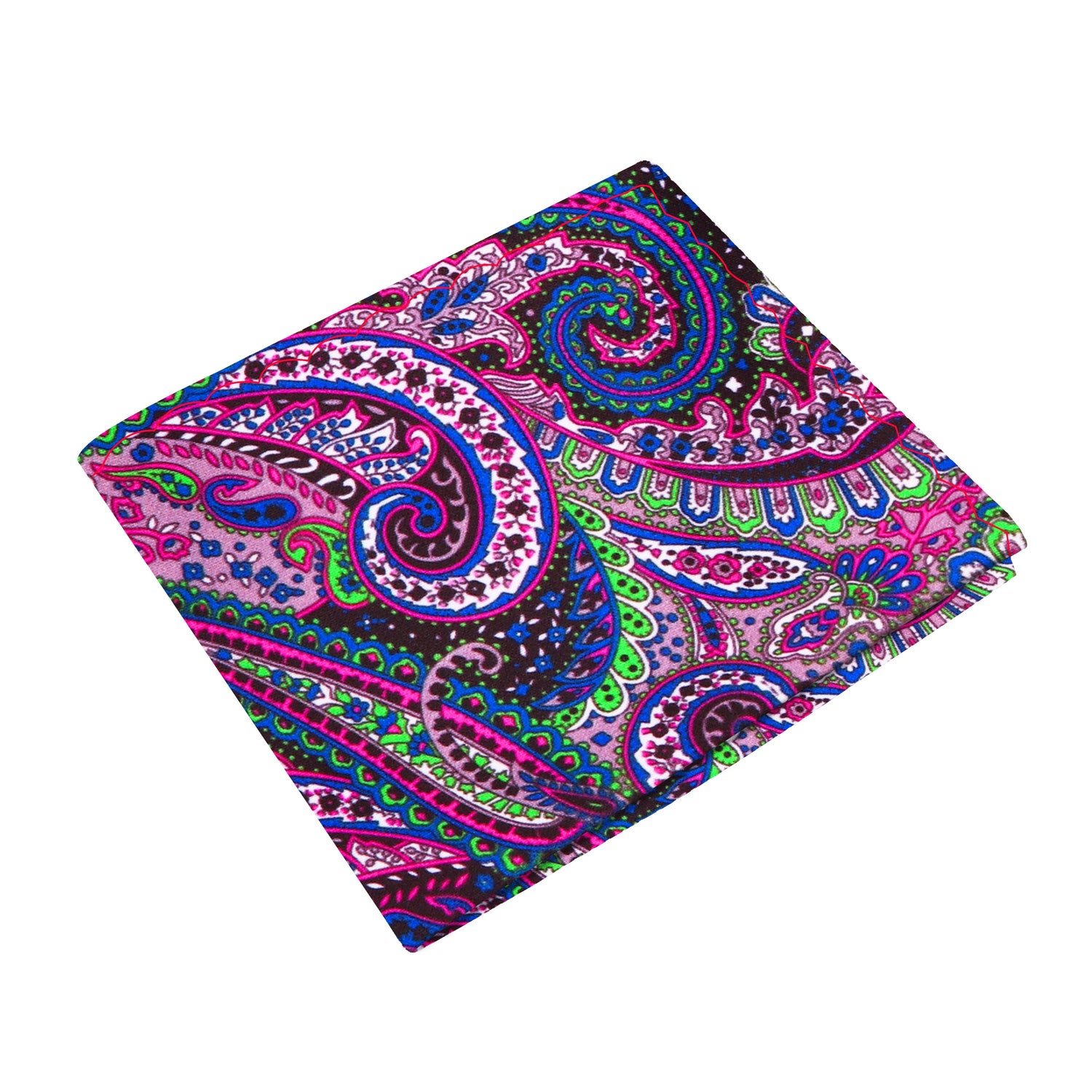 A Pink, Blue, Green, Brown Paisley Pattern Silk Pocket Square