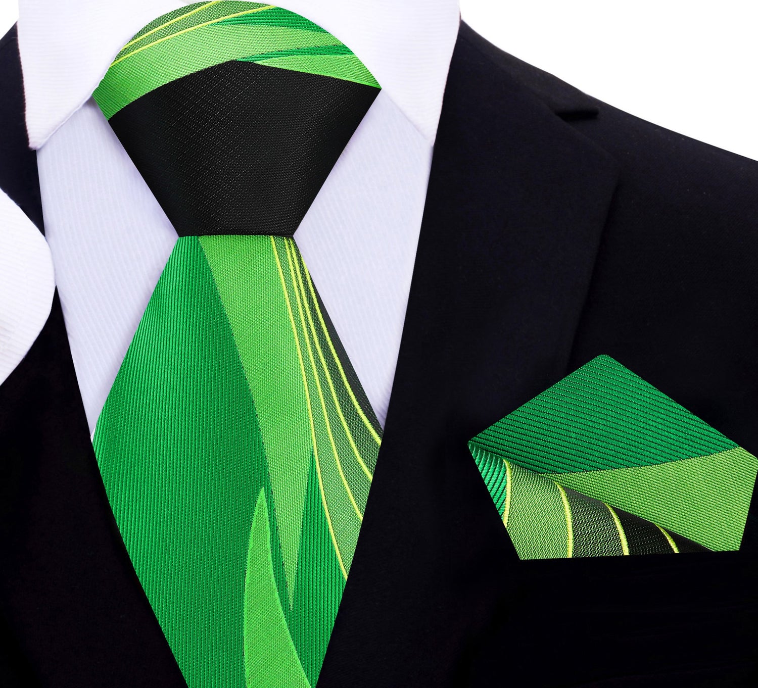 Green Abstract Tie and Pocket Square||Green, Dark Green, Yellow