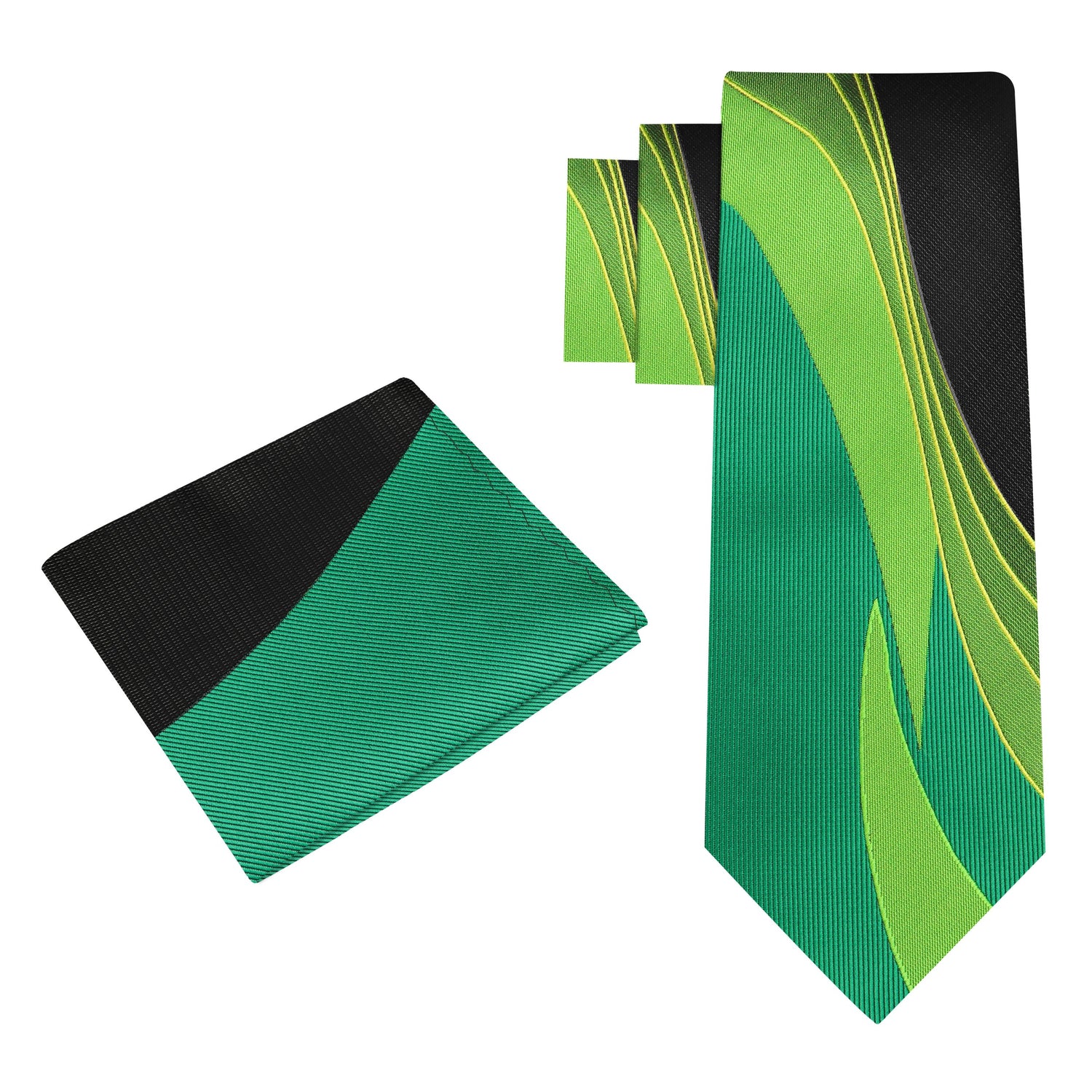 Alt View: Green Abstract Tie and Pocket Square||Green, Dark Green, Yellow