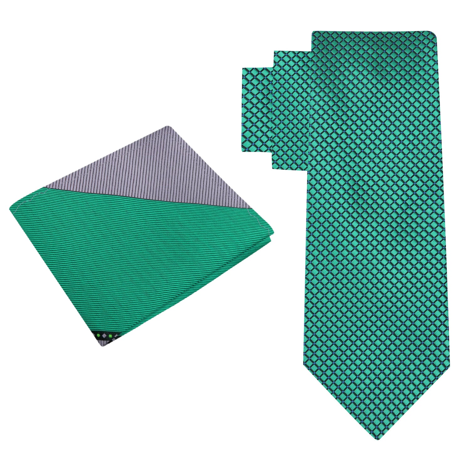 Alt View: Green Geometric Tie with Grey and Green Abstract Square