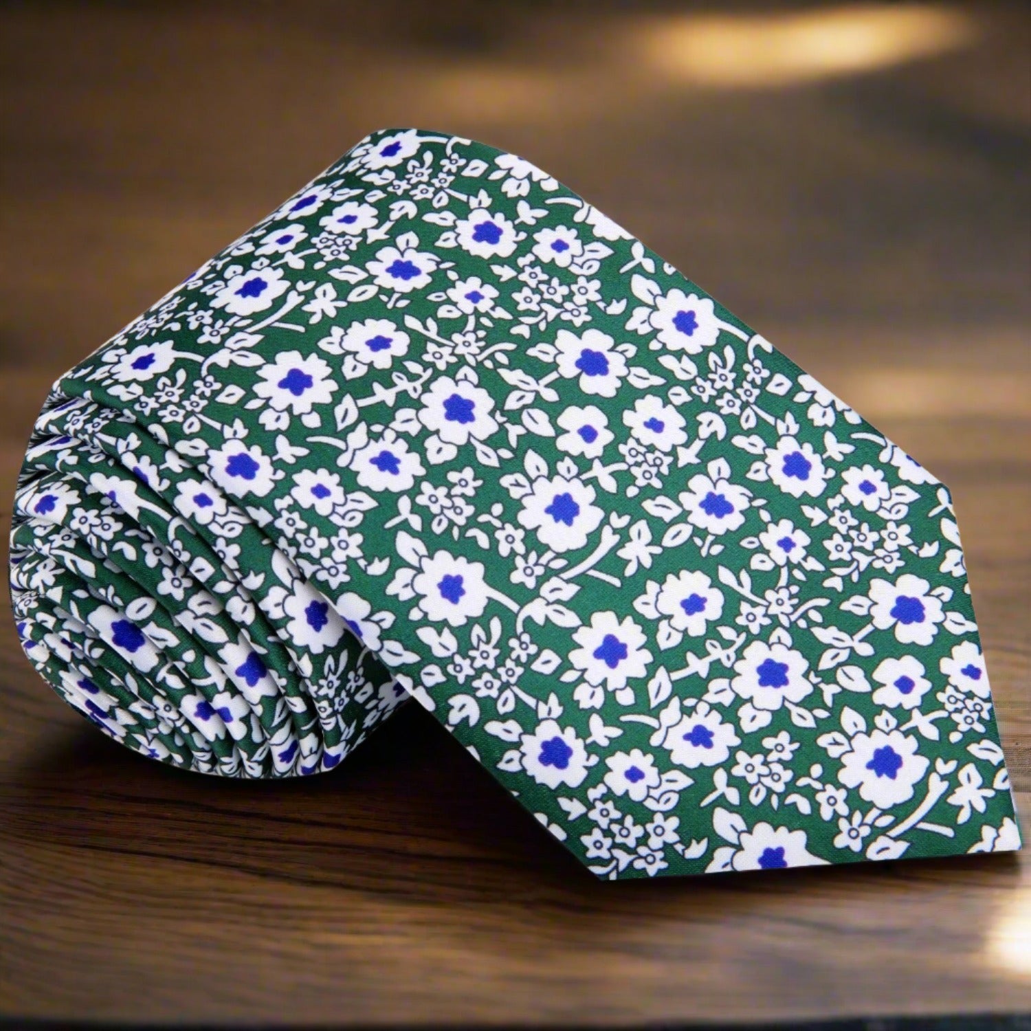 Green, White, Blue Flowers Tie