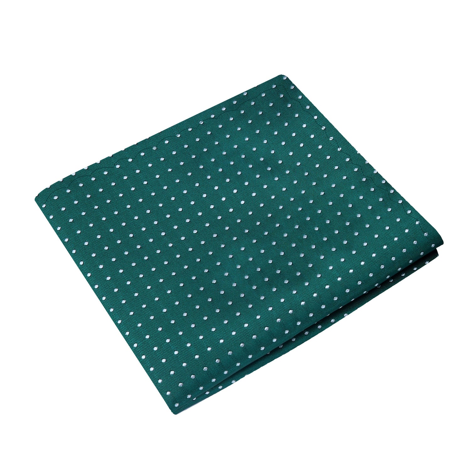 A Green with White Polka Dot Pattern Silk Pocket Square