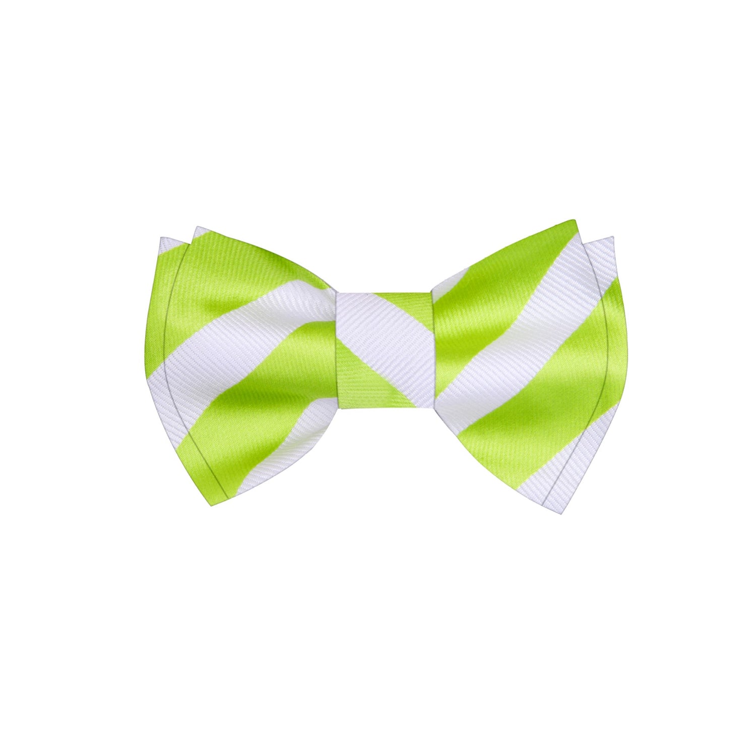A White, Lime Green Stripe Pattern Silk Self Tie Bow Tie, Matching Pocket Square