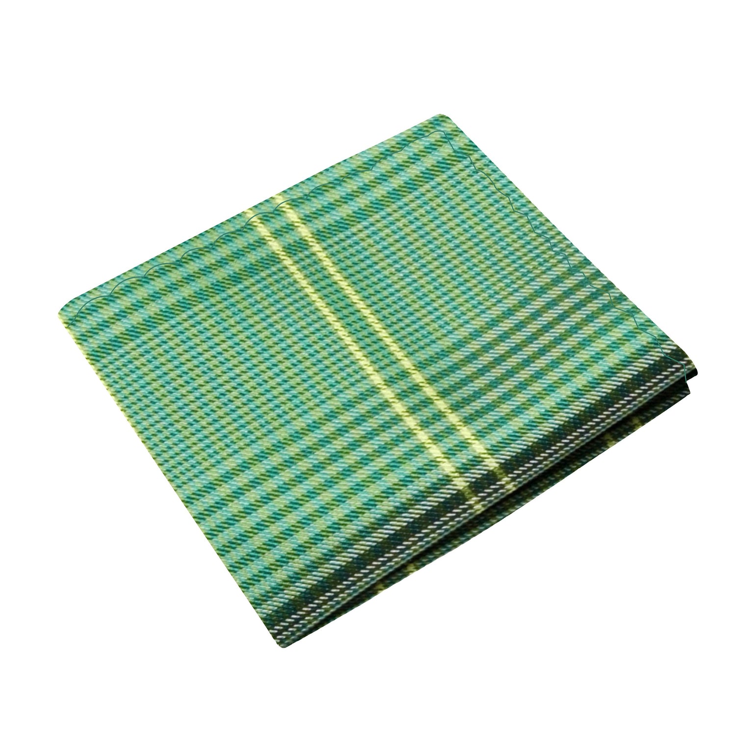 A Green, Yellow Plaid Pattern Silk Pocket Square
