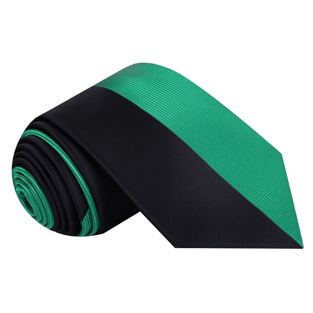A Black, Green Geometric Lined Pattern Silk Necktie 