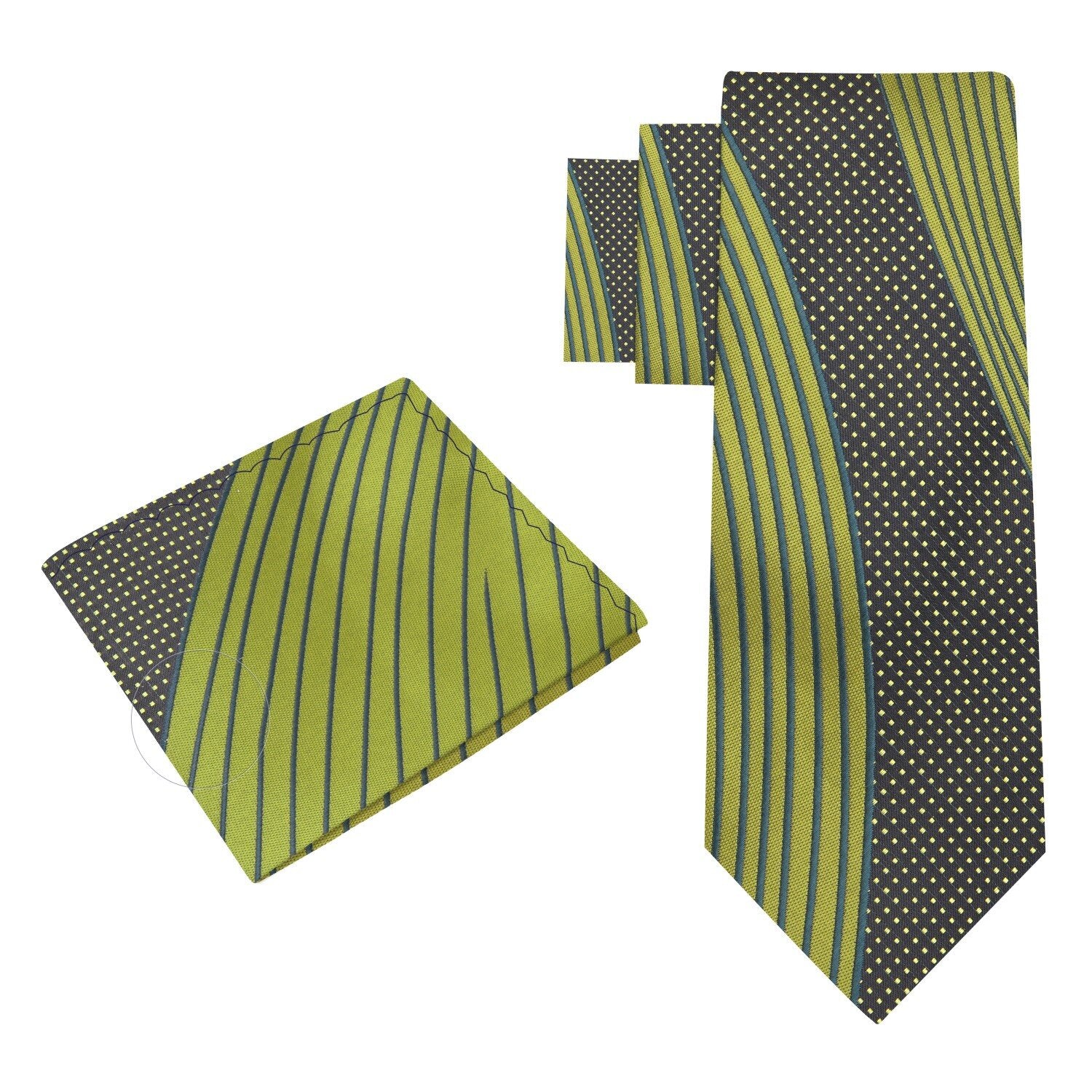 Alt View: Olive, Deep Lime and Black Abstract Tie and Pocket Square