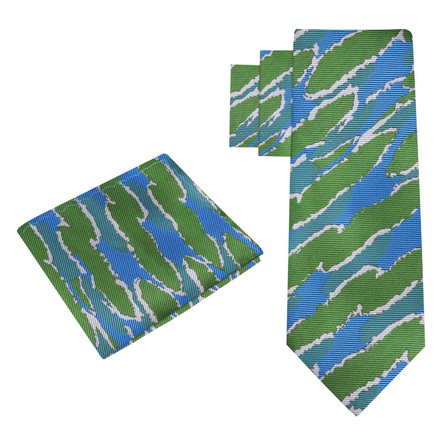 Alt View: Blue, Green Abstract Tie and Pocket Square