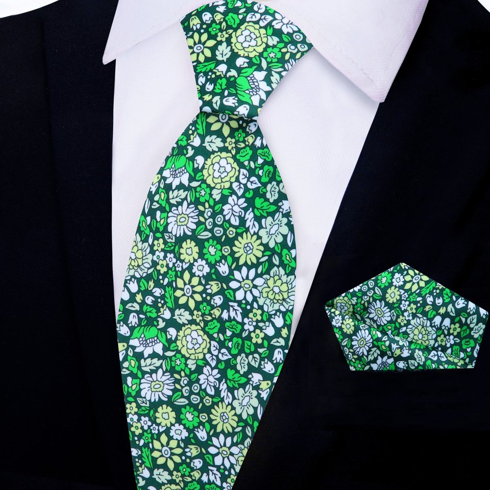 Shades of Green Tie and Pocket Square||Green