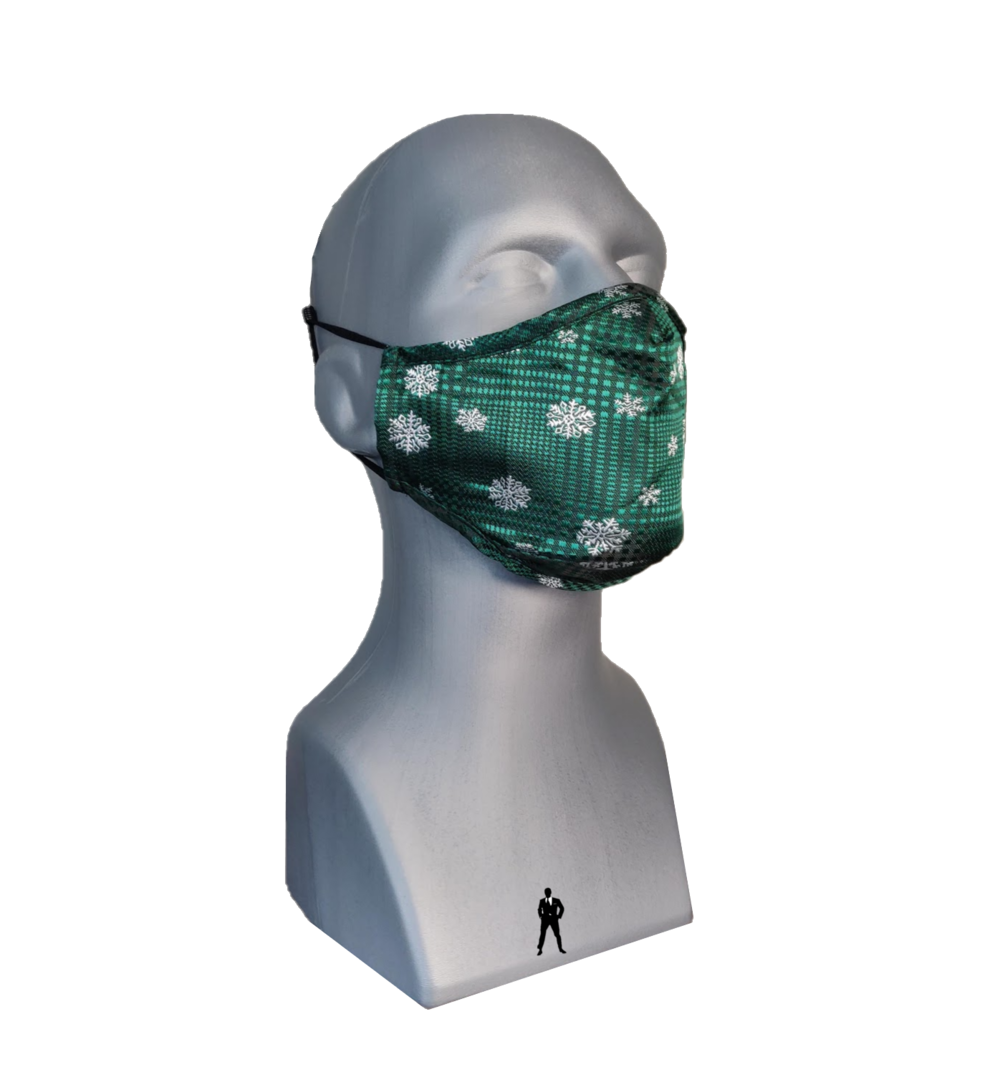 Green, White Snow Flake Face Mask On mannequin