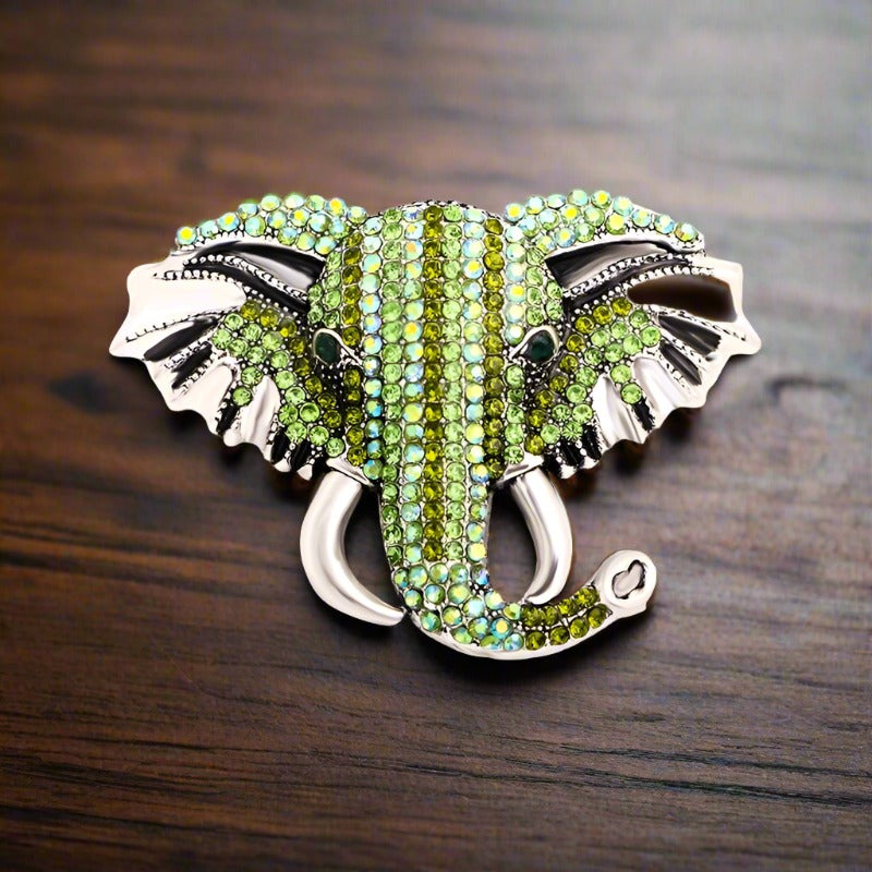 Green Gemstone Elephant Lapel Pin