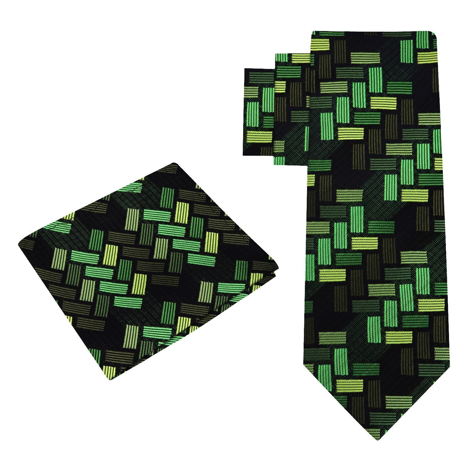 Alt View: Shades of Green Blocks Tie and Pocket Square