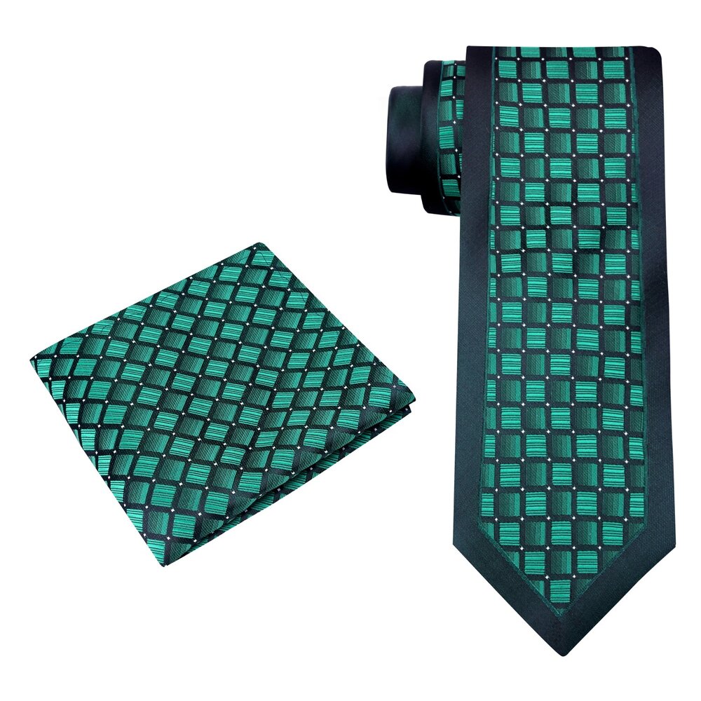 Alt view: Green Geometric Tie and Pocket Square