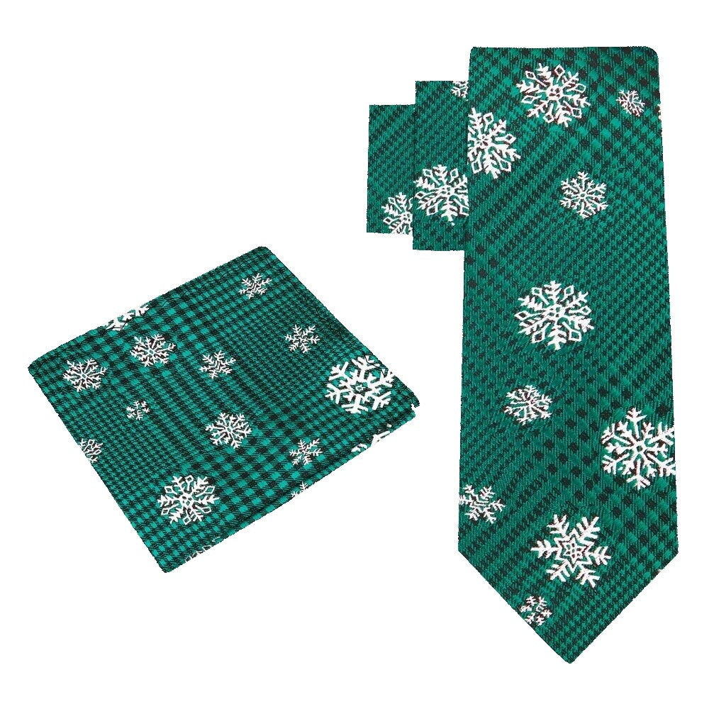 Alt View: Green White Snowflake Tie and Pocket Square