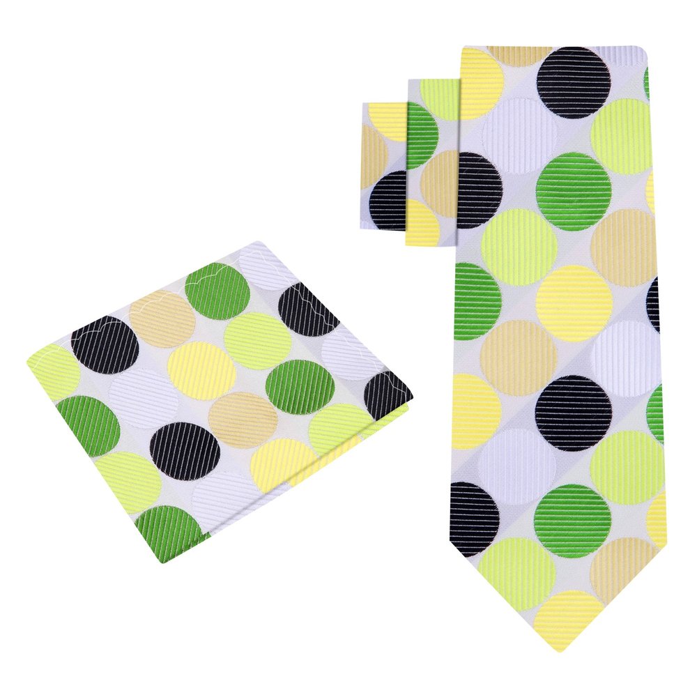 Alt View: White, Green, Light Green Polka Tie and Pocket Square