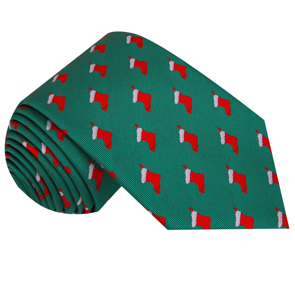 Green Red Christmas Stockings Tie||Green
