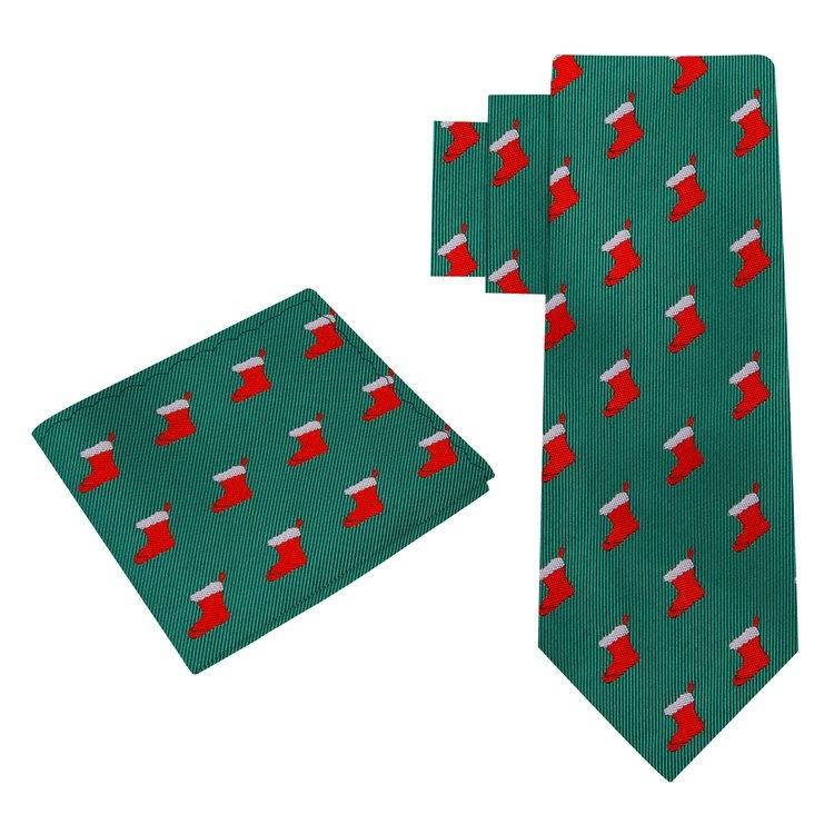 Alt View: Green Red Christmas Stocking Tie and Pocket Square