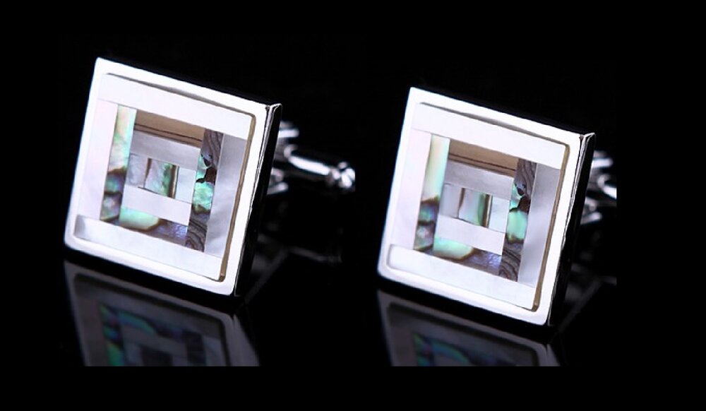 A Light Green, Off White Pearl Square Cuff-links