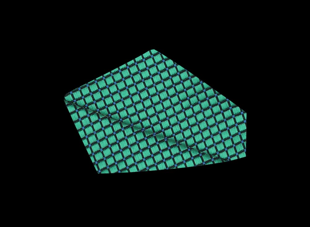 Green, Blue Color Small Geometric with Check Pattern Silk Pocket Square||Green, Blue