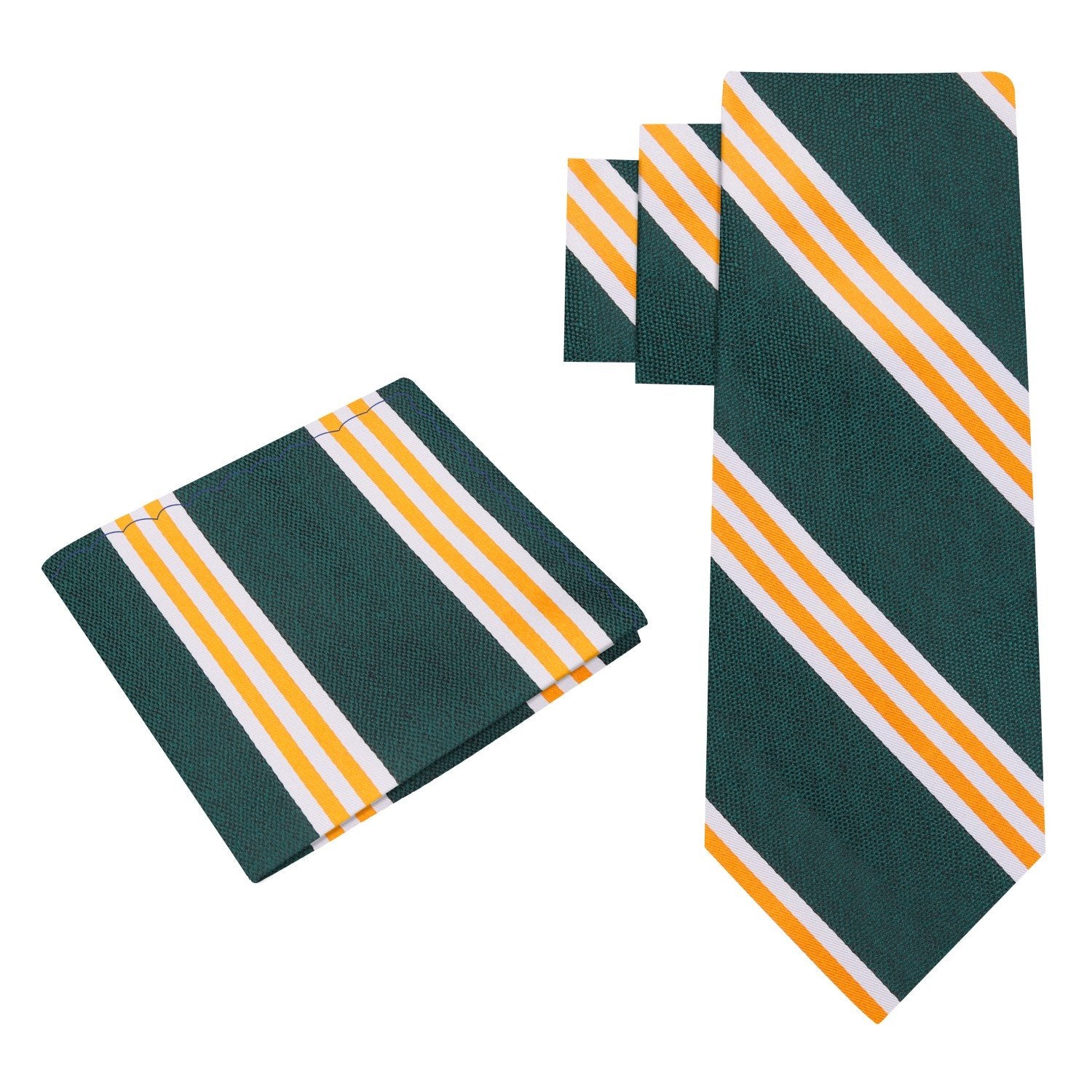 Alt View; Green, Yellow Gold Stripe Tie and Square