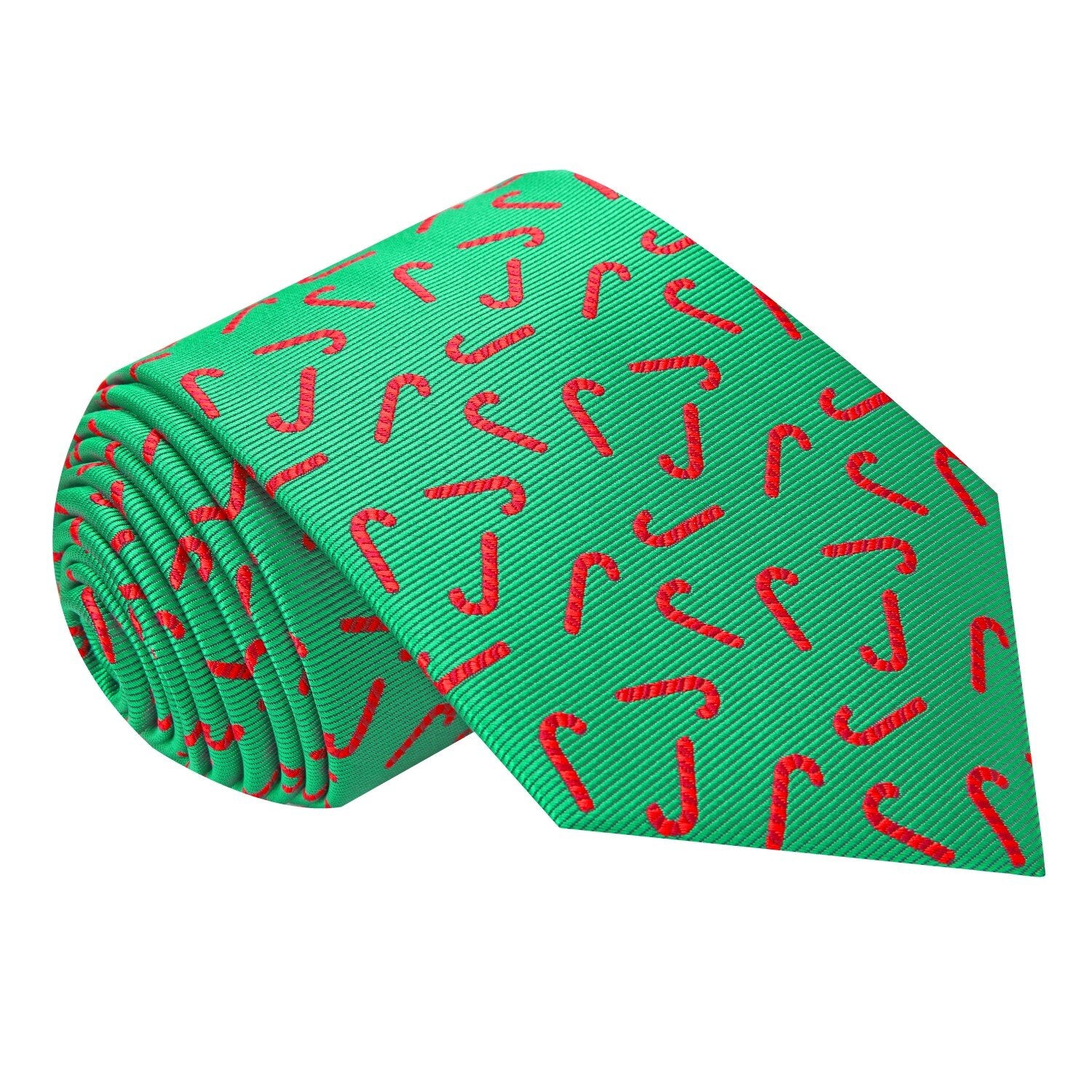 Green Silk with Red Candy Cane Tie 