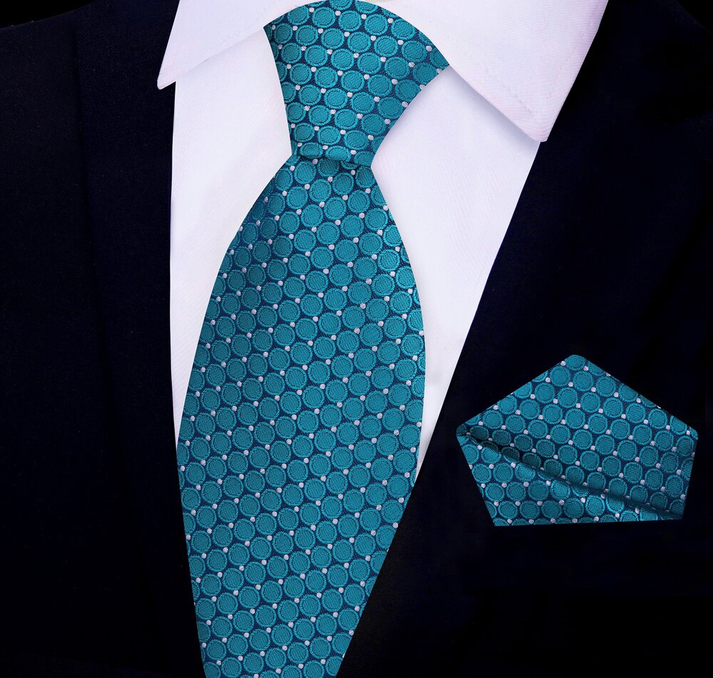 Teal, Blue Circles Tie and Square||Teal Green