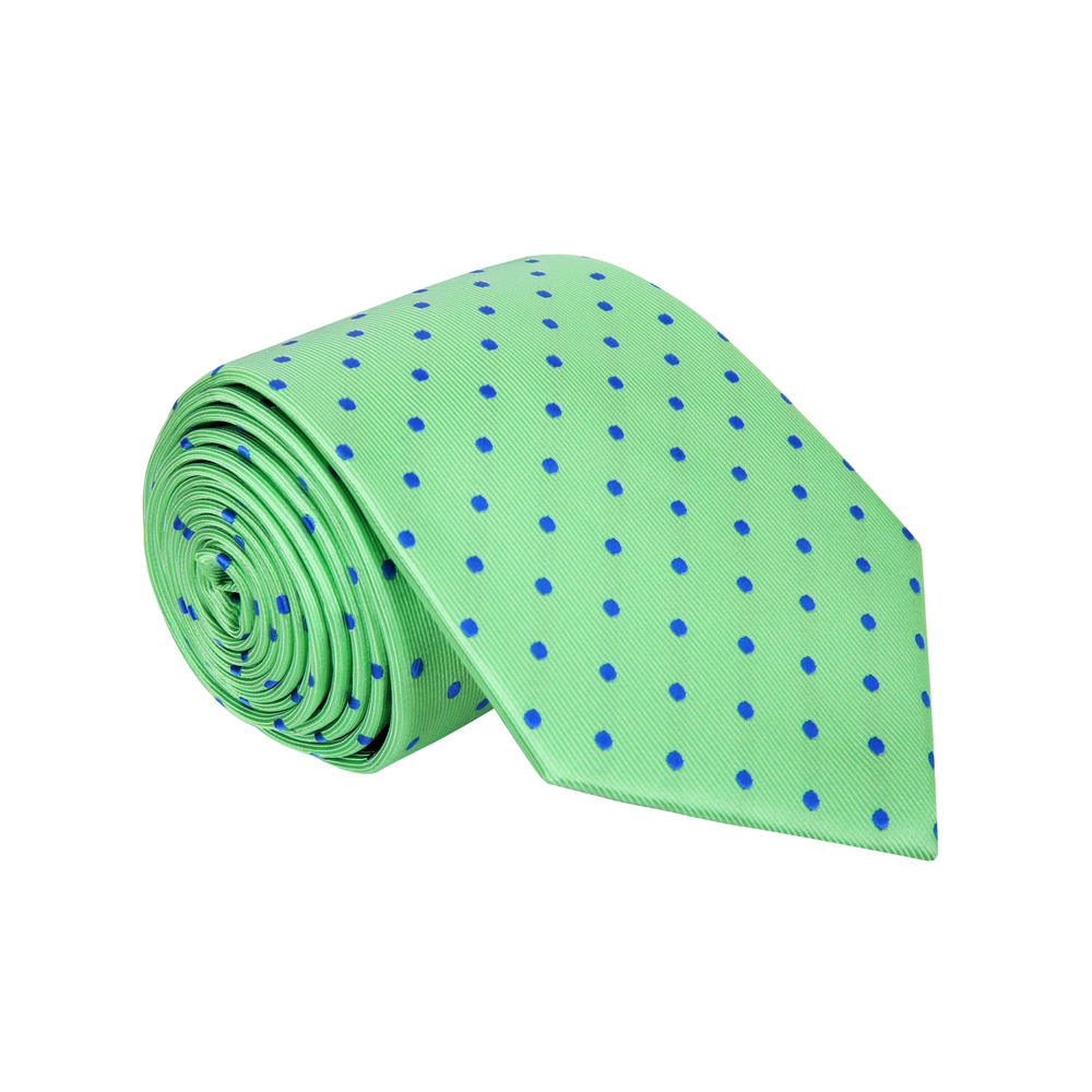 Green with Blue Dots Silk Tie 