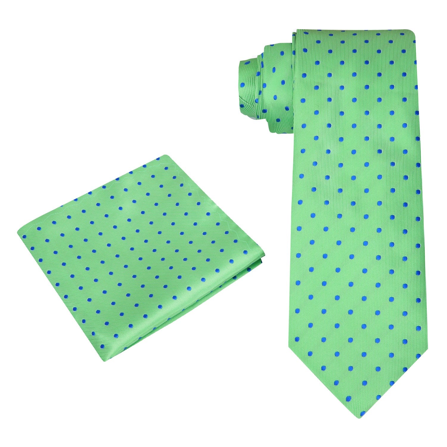 Alt View: Green with Blue Dots Silk Tie and Pocket Square